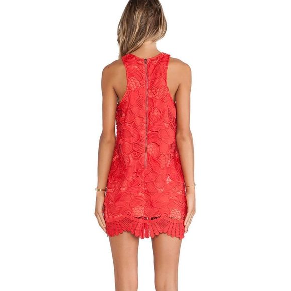 Lovers + Friends Caspian Lace Shift Mini Dress in Coral Red size XS - Picture 2 of 14